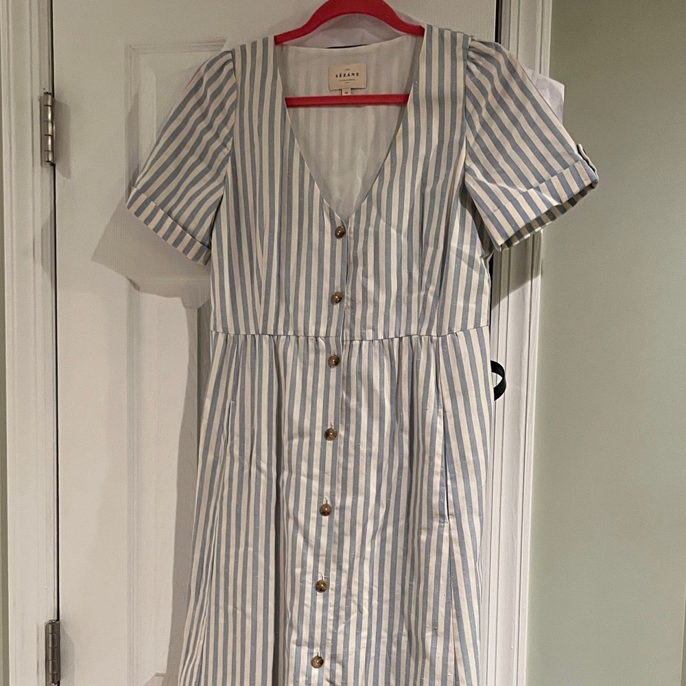 Sezane Blue and White Striped Maxi Dress